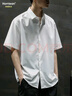 Homlean日系文藝短袖襯衫男春夏季純色基礎款涼感半袖衫HL12白色L 曬單實(shí)拍圖