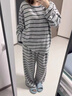 南木熊睡衣女秋冬德絨家居服套裝韓版條紋圓領(lǐng)長(cháng)袖保暖打底衫女可外穿 條紋睡衣L碼【100-120斤】 曬單實(shí)拍圖