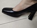 達芙妮方頭粗跟女士高跟鞋復古增高淺口套腳百搭單鞋女 黑色 36  曬單實(shí)拍圖