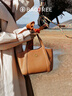 BAGTREE【明星同款】包包樹(shù)晚楓小包植鞣牛皮托特包斜挎通勤手提女士包包 水霧粉色 高級小眾 曬單實(shí)拍圖