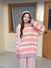 佐敘美式條紋甜美毛衣女秋季2025新款外穿高級感超火內搭慵懶針織衫 粉色 均碼 （90-120斤） 曬單實(shí)拍圖