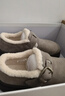 百麗（Belle）復古皮帶扣勃肯鞋女2025冬新厚底保暖休閑毛毛鞋B2922DM5預售 灰色 37 曬單實(shí)拍圖