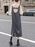 絲柏舍背帶裙2026春裝新款女裝復古甜美風(fēng)直筒通勤中長(cháng)款韓版a字連衣裙 深灰色 M 曬單實(shí)拍圖