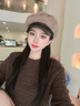 九州絲羽復古潮流仿貂毛PU撞色貝雷帽法式鴨舌帽加厚保暖時(shí)裝帽騎車(chē)帽冬天 灰咖 均碼 曬單實(shí)拍圖