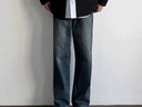 SWAMP AREA復古水洗做舊男秋冬季直筒牛仔褲休閑長(cháng)褲K8374青藍色L 曬單實(shí)拍圖