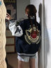 京多夢(mèng)美式復古刺繡棒球服女2025秋季新款拼接重磅皮袖寬松夾克開(kāi)衫外套 藏青色 M （95-110斤） 曬單實(shí)拍圖