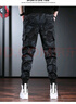 新百倫休閑褲男迷彩工裝褲潮牌束腳長(cháng)褲秋季新款韓版潮流冬季加絨男褲子 黑色 2XL 曬單實(shí)拍圖