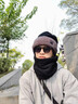 偶森套頭帽子男士2025新款冬季加絨騎行保暖護耳護頸面罩圍脖套裝男款 【黑灰色】帽子+圍脖套裝（羊羔絨款） 曬單實(shí)拍圖