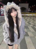 億梵莎棉服女冬季座山雕貓耳毛領(lǐng)連帽羽棉襖絨服女短款麂皮毛絨加厚外套 灰色 均碼 （可聯(lián)系客服備注碼數） 曬單實(shí)拍圖