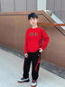 李寧童裝運動(dòng)套裝男女大童冬季新年款加絨保暖寬松衛衣長(cháng)褲套裝 朱砂紅/黑01-1 加絨 130 曬單實(shí)拍圖