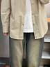 POUM卡其色襯衫男士長(cháng)袖日系休閑cityboy襯衣外套男春秋季百搭上衣服 卡其色 2XL 曬單實(shí)拍圖