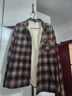 馬登工裝搖粒絨格紋襯衫外套男美式復古格子加絨保暖男士長(cháng)袖襯衣秋冬 藍棕色 【袖子不加絨】 M 曬單實(shí)拍圖