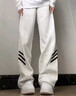 燦圖美式復古三條杠運動(dòng)休閑褲男秋冬季潮牌寬松微喇衛褲高街彎刀褲子 白灰色【常規款】 L 曬單實(shí)拍圖