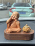 索飾高檔佛系小和尚汽車(chē)擺件車(chē)載香薰中控臺禪意車(chē)內裝飾品男女禮品 可愛(ài)小和尚+胡桃木底座+蓮花 曬單實(shí)拍圖