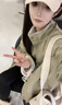 佐敘韓系慵懶風(fēng)羊羔毛工裝外套女2025秋冬新款寬松加絨加厚派克服大衣 綠色 L （105-125斤） 曬單實(shí)拍圖