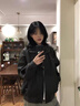 JRET黑色外套女秋2025新款美式復古休閑寬松飛行夾克女情侶工裝上衣女 黑色 (高品質(zhì)有里布不起球不掉色) S 75-90斤 曬單實(shí)拍圖