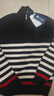 Navigare意大利小帆船女士長(cháng)袖針織衫秋冬款舒適半開(kāi)領(lǐng)上衣翻領(lǐng)條紋毛衣女 暗夜黑/白 L 碼 曬單實(shí)拍圖