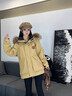 鴨鴨2025冬季新款貉子大毛領(lǐng)中長(cháng)款羽絨服女外套工裝男女情侶加厚連帽 黃色 S 90-110斤 曬單實(shí)拍圖