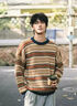 POUM日系復古條紋毛衣男士冬款加厚保暖高級感針織衫L4119卡其條XL 曬單實(shí)拍圖