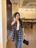 花九卿長(cháng)款襯衫女遮臀搭配鯊魚(yú)褲襯衣中長(cháng)袖格子薄款 藍色 XL 曬單實(shí)拍圖