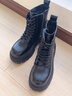 他她TATA巡星者靴子女鞋工裝靴黑色千層靴馬丁靴短靴 黑色（絨里） 38 曬單實(shí)拍圖