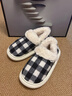 樸西冬季男士保暖可外穿厚底包跟棉拖鞋居家防滑寒室內家用情侶棉鞋女 黑白格 40-41 曬單實(shí)拍圖