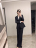 女士西裝套裝職業(yè)正裝白領(lǐng)通勤面試正裝工作服酒店律師西服外套秋 藏青色西裝+闊腿褲 M （建議95-105斤） 曬單實(shí)拍圖
