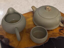 漢帝唐韻（HDTYUN）宜興紫砂壺茶具套裝名家純手工柱礎壺家用辦公豆青砂絞泥泡茶壺 豆青砂獅貅280ml【一壺四杯+公杯】送壺繩 曬單實(shí)拍圖