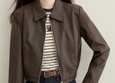 尚都比拉摩登通勤翻領(lǐng)pu皮皮衣女秋季金屬拉鏈直筒長(cháng)袖外套通勤外穿開(kāi)衫 曬單實(shí)拍圖