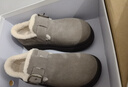 百麗（Belle）復古皮帶扣勃肯鞋女2025冬新厚底保暖休閑毛毛鞋B2922DM5預售 灰色 37 曬單實(shí)拍圖