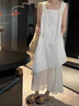 素織錦白色連衣裙女2025春夏新款不規則背心裙女士長(cháng)裙法式設計感吊帶裙 法式網(wǎng)紗拼接連衣裙【均碼】 曬單實(shí)拍圖