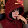 viney巴拉克拉法帽子女2025新款紅色保暖圍巾一體連帽圍脖針織毛線(xiàn)帽 紅色 曬單實(shí)拍圖