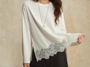 佐丹奴設計師款長(cháng)袖T恤女新款蕾絲花邊白色寬松圓領(lǐng)上衣18325622 01云白 S 曬單實(shí)拍圖