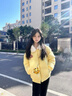 甜米寶2025韓版加厚翻領(lǐng)短款拼接毛領(lǐng)外套女新款寬松保暖面包服棉服冬季 黃色 L 125-145斤 曬單實(shí)拍圖