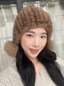 恒源祥水貂毛皮草帽子女士冬季新款加厚保暖護耳貂皮編織百搭狐貍球帽子 淺咖色 S(54-56cm) 曬單實(shí)拍圖