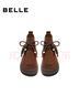 百麗（Belle）復古時(shí)尚串珠休閑靴女冬季新款百搭舒適高幫休閑鞋B2968DD5 棕色 40 曬單實(shí)拍圖