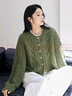 對白（DUIBAI）復古絞花圓領(lǐng)開(kāi)衫毛衣女2025冬季新款慵懶高級感優(yōu)雅針織外套 夾花綠 S 曬單實(shí)拍圖