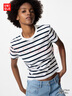 優(yōu)衣庫女裝條紋圓領(lǐng)短T恤短袖迷你T修身打底480820 01 乳白色 L /160/88A 曬單實(shí)拍圖