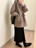 勤度胖妹妹大碼毛呢外套女200斤牛角扣呢子大衣秋冬款胖mm300斤赫本風(fēng) 深咖色 L 建議80-120斤 曬單實(shí)拍圖