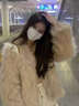 LZJV仿狐貍毛皮草外套女短款仿貉子毛編織皮草年輕顯瘦上衣毛毛大衣 奶茶色 L  100-110斤 曬單實(shí)拍圖