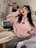 京多夢(mèng)純棉連帽字母衛衣女2025秋冬新款加絨加厚寬松慵懶美式高街外套 粉紅色【加絨款】 M （105斤以下） 曬單實(shí)拍圖