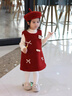 班喜迪女童連衣裙冬裝新款女寶寶公主裙夾棉套裝周歲禮服兒童裙子拜年服 紅色 90 曬單實(shí)拍圖