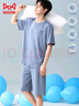 貓人（MiiOW）棉莫代爾男士睡衣男夏10A抑菌冰絲短袖短褲涼感家居服男藍色L 曬單實(shí)拍圖