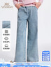 英氏（YEEHOO）兒童褲子女童牛仔褲春季透氣長(cháng)褲休閑柔軟牛仔直筒褲春秋中大童裝 摩登單寧-淺牛仔 165 曬單實(shí)拍圖