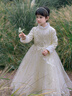 女童晚禮服女孩冬季加厚生日公主裙兒童花童婚禮主持人鋼琴演出服 202香檳色夾棉【送皇冠】 140 【建議46-55斤】 曬單實(shí)拍圖