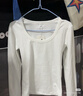 AAISUP美式基礎白色打底衫磨毛長(cháng)袖T恤女新款春秋季修身顯身材內搭上衣 白色磨毛款 S 曬單實(shí)拍圖