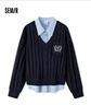 森馬（Semir）毛衣女冬刺繡V領(lǐng)絞花毛衫無(wú)袖襯衫氣質(zhì)學(xué)院風(fēng)兩件套101724107029 曬單實(shí)拍圖