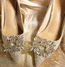 啄木鳥(niǎo)婚鞋秀禾婚紗兩穿水晶鞋新娘鞋女香檳色高跟鞋不累腳水鉆尖頭單鞋 升級版銀色細跟6厘米 37 曬單實(shí)拍圖