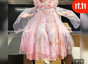 妮莎倍兒女童漢服夏款連衣裙2025新款古風(fēng)超仙唐裝夏季兒童 粉紅色 130 曬單實(shí)拍圖