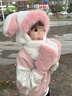 傾鳥(niǎo)人耳朵會(huì )動(dòng)可愛(ài)兔耳朵兒童帽子圍巾一體冬季女孩毛絨護耳保暖雷鋒帽 扭扭棒三件套粉色【耳朵會(huì )動(dòng)】w81 建議（3-13歲） 曬單實(shí)拍圖